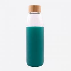 Glazen fles met silicone sleeve petrolgroen 580ml 