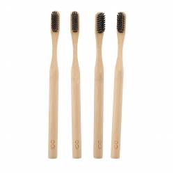 Set van 4 bamboe tandenborstels met houtskoolhaar 19cm 