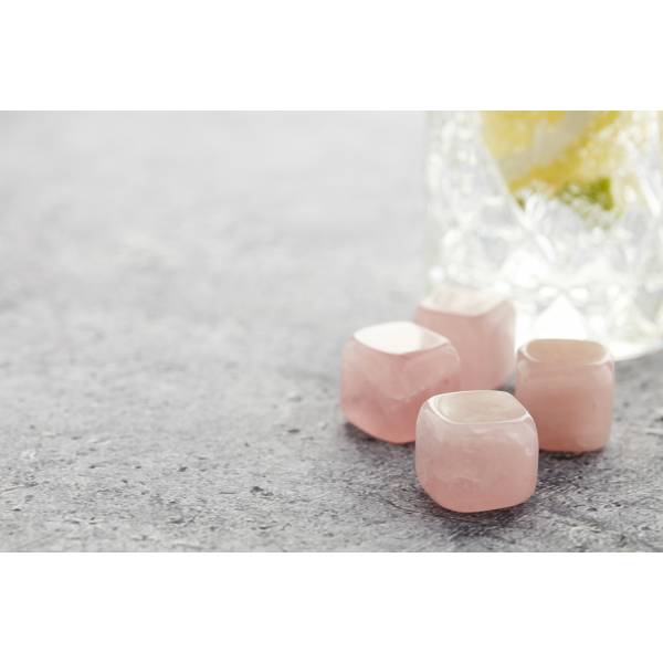 Set van 4 herbruikbare ijsblokjes uit jade roze met zakje 