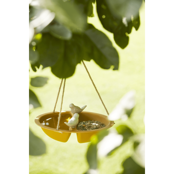 Vogelbad/voederschaal voor vogels uit bamboevezel okergeel 