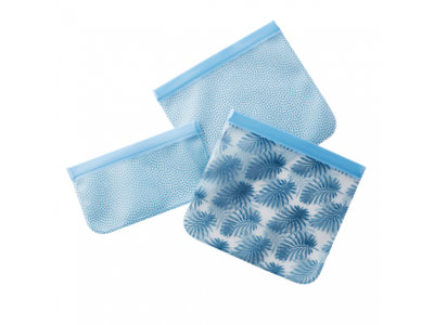 Set van 3 herbruikbare ziplock zakken uit Peva blauw