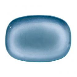 Point-Virgule plat de présentation en grès bleu 35x26cm 