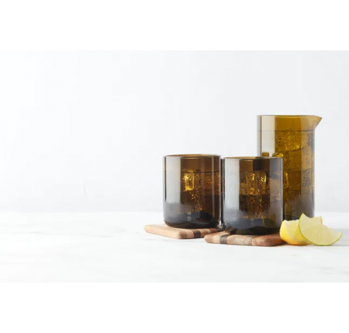 set van karaf 450 ml en 2 glazen 250ml uit upcycled glas olijfgroen  Point-Virgule