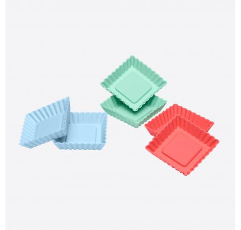 Lurch Flexiform 6 flanvormen uit silicone groen, blauw en rood 8.4x8.4x1.9cm  Lurch