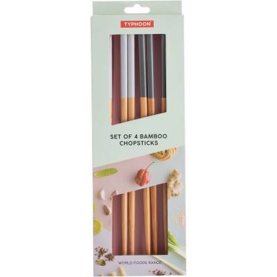 World Foods 4 sets van 2 eetstokjes uit bamboe grijs en blauw 24cm 