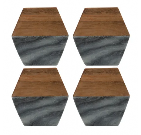 Elements set de 4 sous-verres en bois d'acacia et marbre  Typhoon