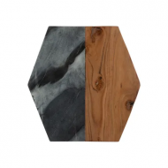 Elements planche à servir hexagonale en bois d'acacia et marbre 