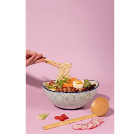 World Foods bol à soupe de nouilles en poterie avec cuillère et baguettes en bam   Typhoon
