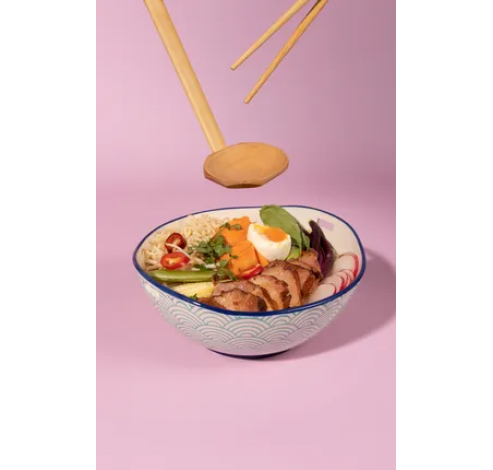 World Foods bol à soupe de nouilles en poterie avec cuillère et baguettes en bam   Typhoon