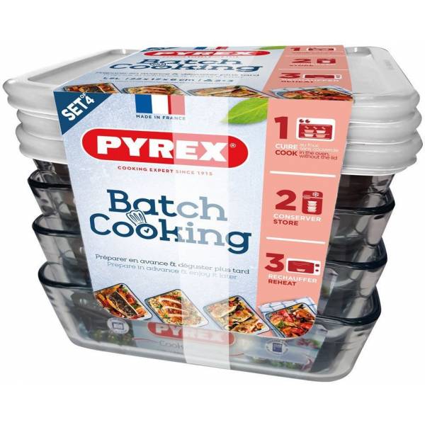 Cook&Freeze Rechthoekige Ovenschaal met Plastic Vershouddeksel 23x18cm - 4 stuks 