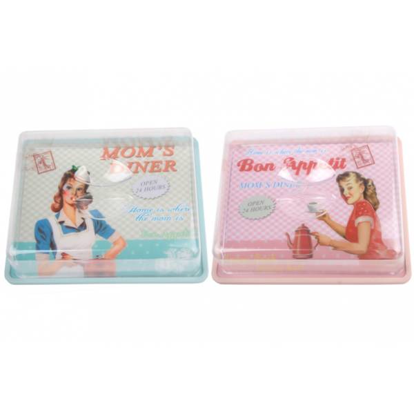 Retro Mom Cake Box Met Plastieken Deksel 2ass 25,5x20,5xh8cm 