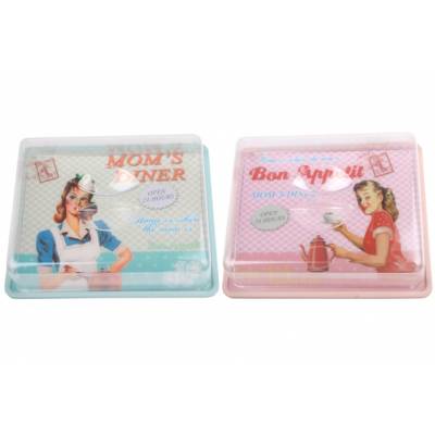 Retro Mom Cake Box Met Plastieken Deksel 2ass 25,5x20,5xh8cm  Cosy & Trendy