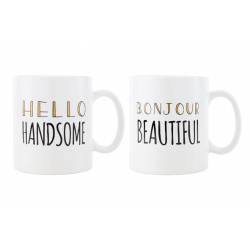 Beker D9.5xh11cm Set 2 Ass Bonjour Beautiful - Hello Handsome 