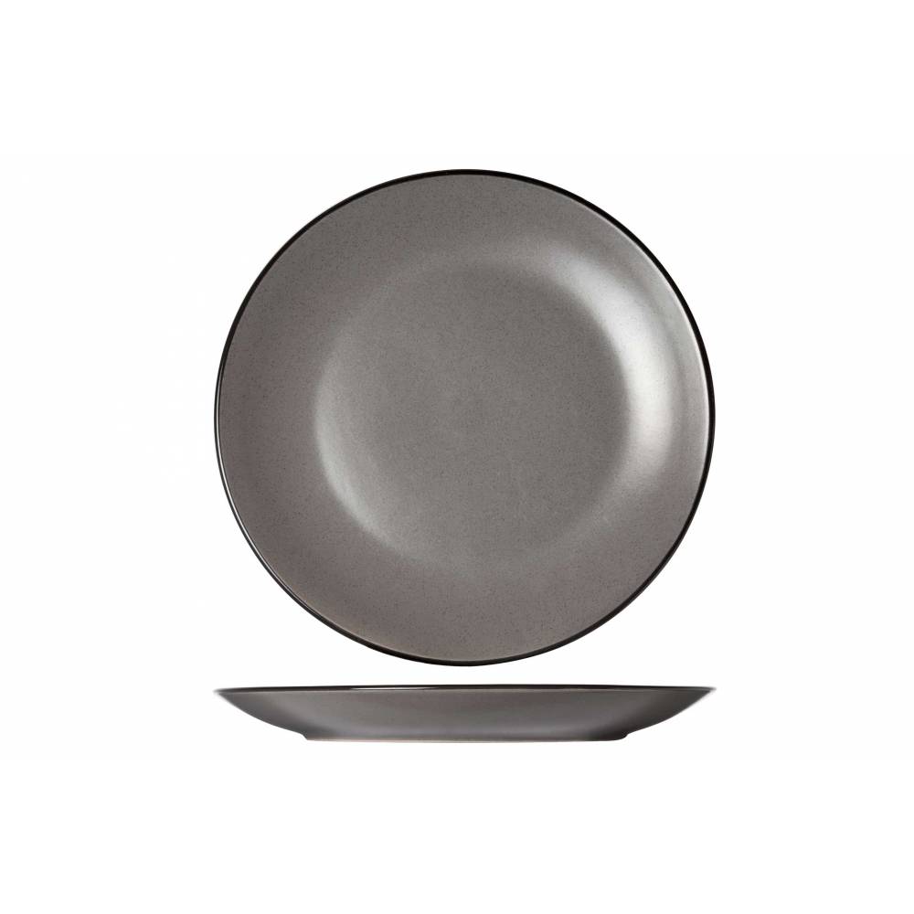 Cosy & Trendy Platte borden Speckle Grey Plat Bord D27cm Zwarte Boord