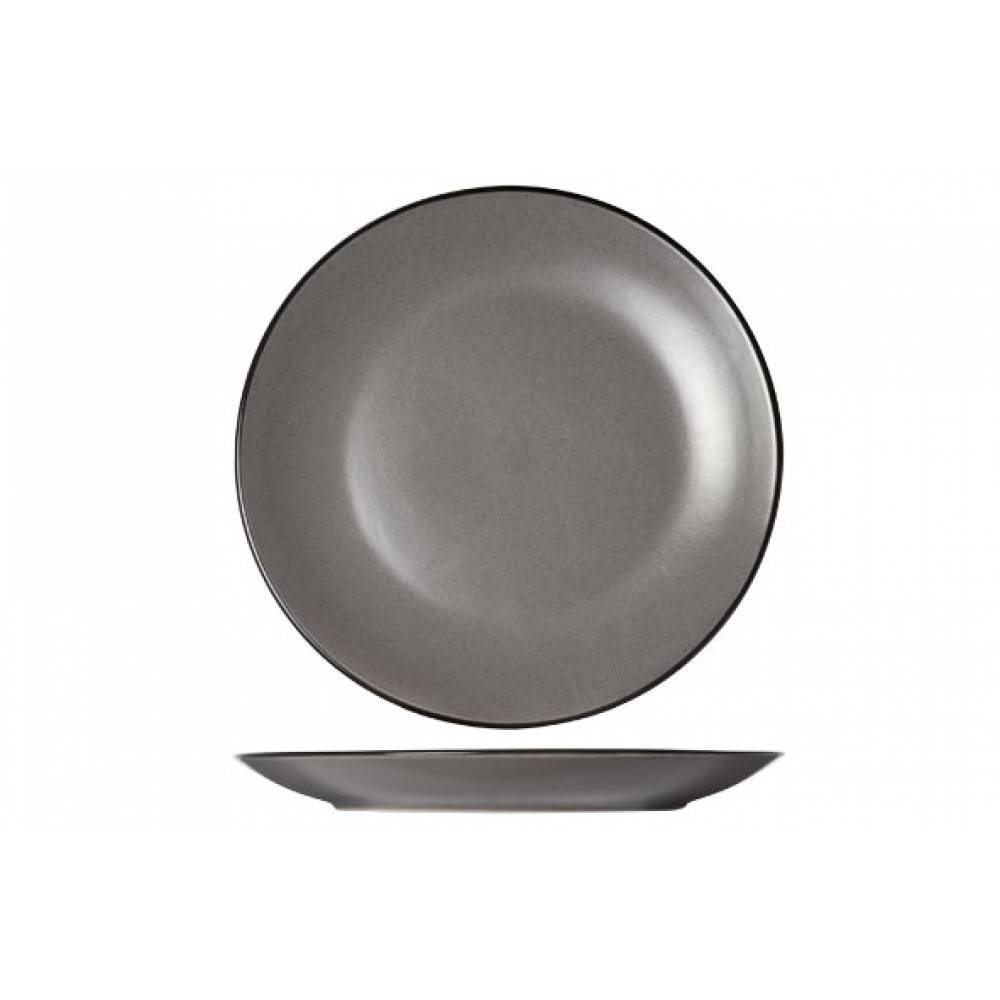 Speckle Grey Dessertbord D19.5xh2.5cm Zwarte Boord 