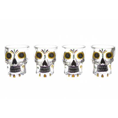 Tiki Glas Doodskop Set4 D6,7x6,8cm  