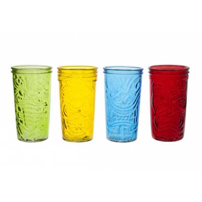 Tiki Drinkglas 9x16cm Gekleurd Set4  