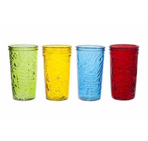 Tiki Drinkglas 9x16cm Gekleurd Set4   Cosy & Trendy