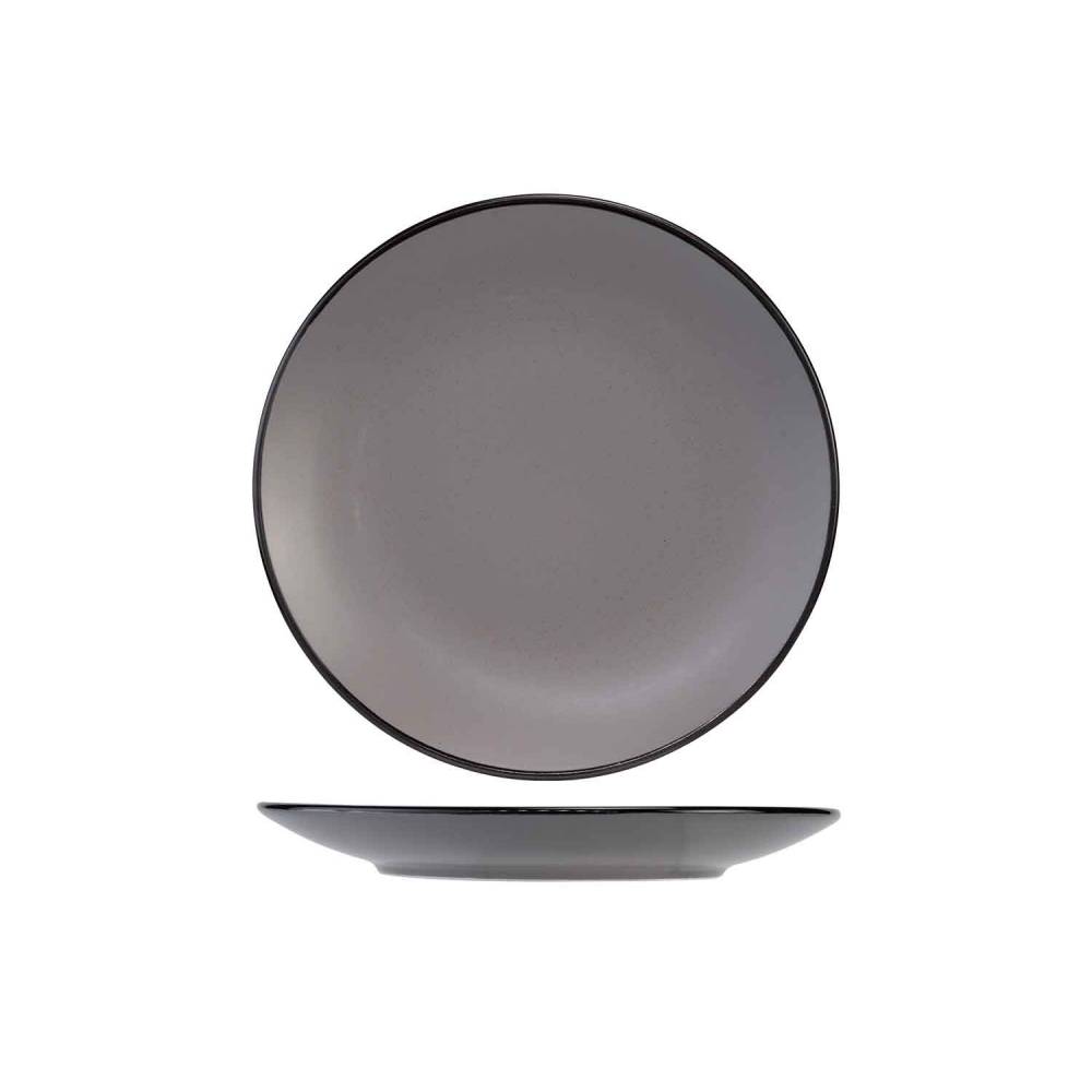 Cosy & Trendy Platte borden Speckle 2 Grey Plat Bord D27cm Zwarte Boord