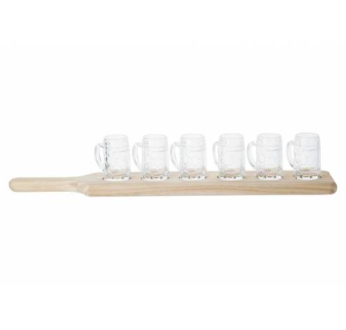 Shotglaasjes Houten Plank Met 6 Glaasjes 49x8.5xh1.5cm - Glaasje D4x6xh7cm  Cosy & Trendy