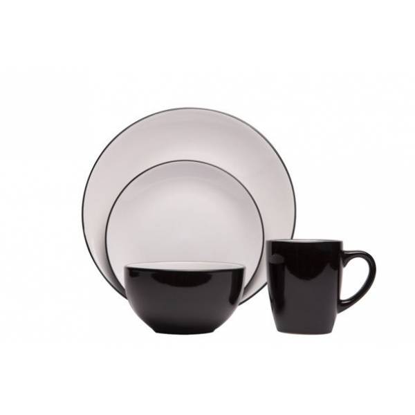 Ancona Black-white Serviesset 16delig Plat 27.5 - Des 20 - Bowl 13.5 - Beker 