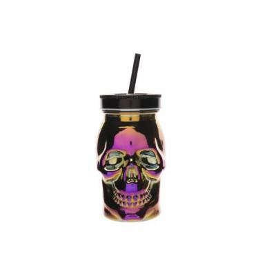 Mug Skull Avec Paille  Violet 9x9xh15cm   Cosy & Trendy