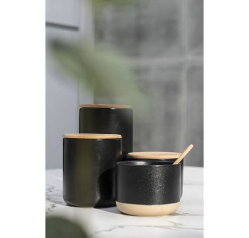 Pot Apero Noir D10xh12cm Ceramique+couve Rcle Bambou  Cosy & Trendy