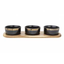 Cosy & Trendy Serveerplank 32x10,5xh5cm Acacia + 3 Cup S Keramiek Zwart