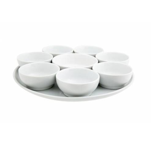 Set Apero Blanc D31xh4,2cm 9-pieces Assiette D31cm- 7 X D9.2cm -1 X D12xh4c  Cosy & Trendy