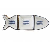 Kp Branzino Set Apero 4pcs 27,7x9,5xh4,8 Forme Poisson - 3 Coupelles + Base Bois 