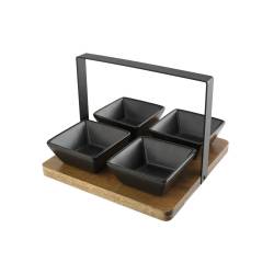 Cosy & Trendy Aperoplankje Met 4 Cups Keramiek 20x20xh17cm Bamboe