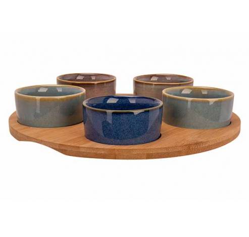 Serveerplank D25x1cm Bamboe  + 5 Bowls Multi-kleur D7x3cm  Cosy & Trendy