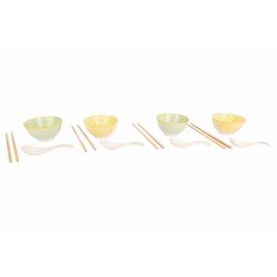 Asian Set 12pcs - 4 Bowls D11,5cm Incl. Chopsticks - 4 Rijstlepels  Cosy & Trendy