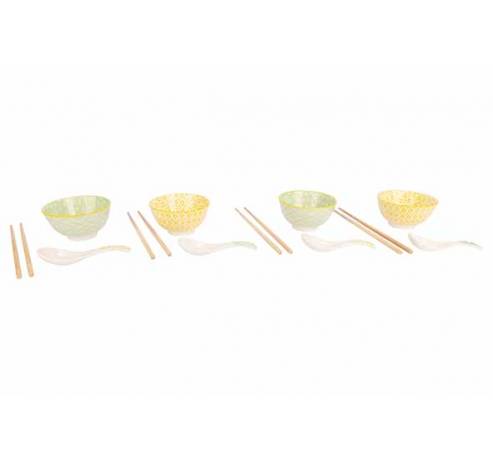 Asian Set 12pcs - 4 Bols D11,5cm Incl. Chopsticks - 4 Cuilleres A Riz  Cosy & Trendy