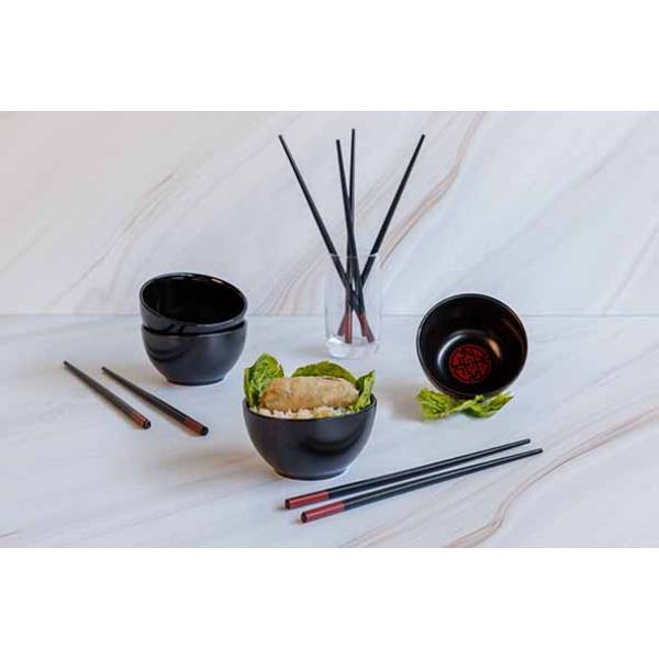 Asian Set 8pcs - 4 Bowls D10,5xh5,5cm Incl. Chopsticks 