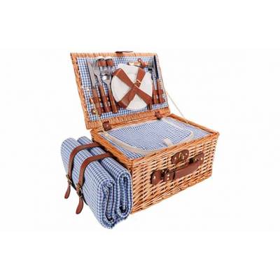 Picknickmand 4p Met Laken: 4x Bestek- Bord-wijnglas-flesopener-servet  Cosy & Trendy