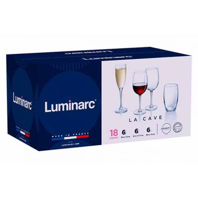 La Cave Set De Verres 18pcs  - 6x Vap 36cl - 6x Flute 17cl - 6x Tumbler 36cl  Luminarc