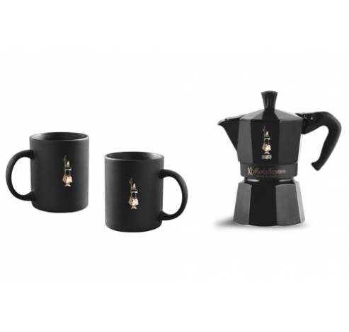 Set Moka 6t Zwart +  2 Mug Zwart   Bialetti