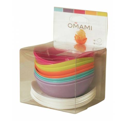 Set in 2 kleuren van bord & 10x diep bord in 5 kleuren  Omami