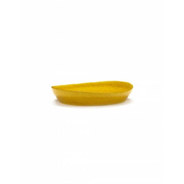 Feast Diepe serveerschaal S geel - zwarte stippen 30cm 