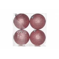 Kerstbal Set4 Glitter Roze D10cm In Pvc Box 