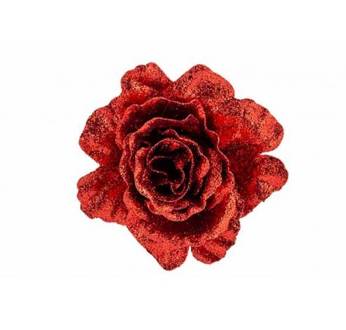 Rose Sur Clip Scintillant Rouge 10cm   Cosy @ Home