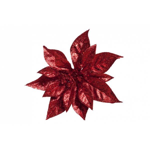 Kerstroos Clip Glitter Rood D18cm  