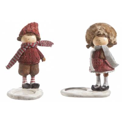 Theelichthouder Lily Kids 2ass Rood Brui N Resine 10x7xh15cm  Cosy @ Home