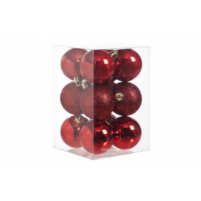 Boule Noel Set12 Mix Rouge D6cm Pvc Brillant - Scintillant - Perle  Cosy @ Home