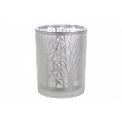Theelichthouder Takken Frosted Zilver 10x12.5cm Glas 