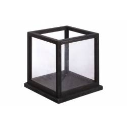 Windlicht Hout Glas Zwart 28x28x28cm  