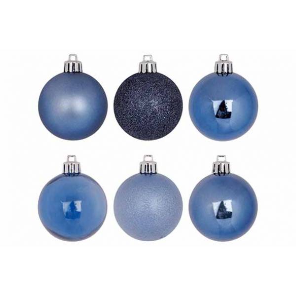 Kerstbal Set48 Mix Nachtblauw D6cm In Plastic Tas Met Rits 