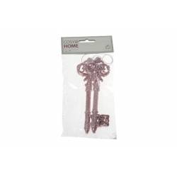 Cosy @ Home Clef A Suspendre Set2 Rose Synthetique 5xh15 Glitter 