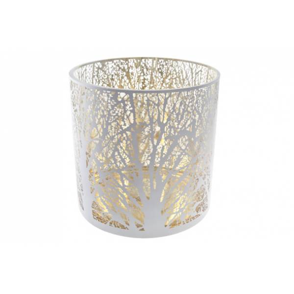 Windlicht Wit Rond Glas 25x25xh25 Branches 